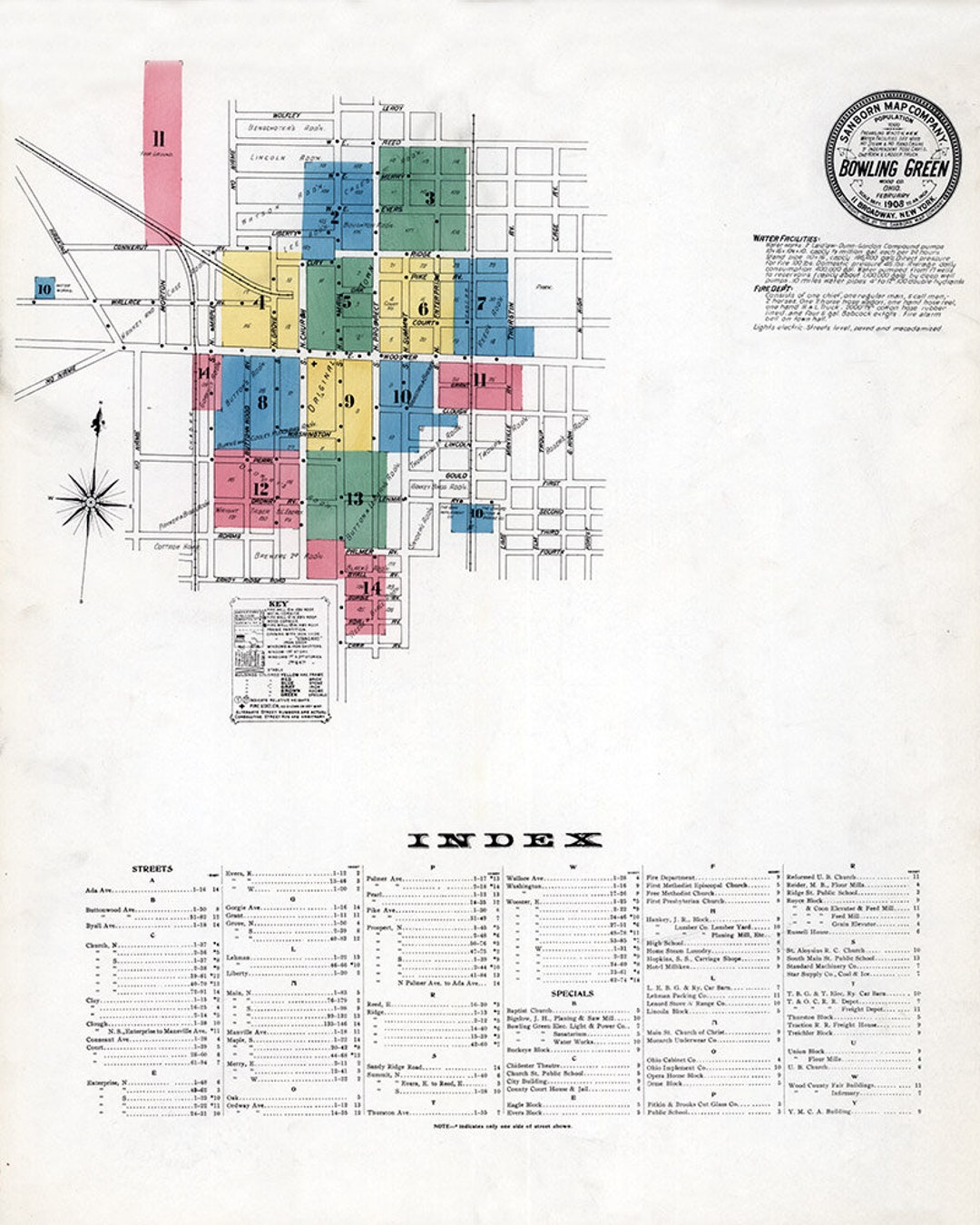 1908 Town Map of Bowling Green Wood County Ohio Etsy