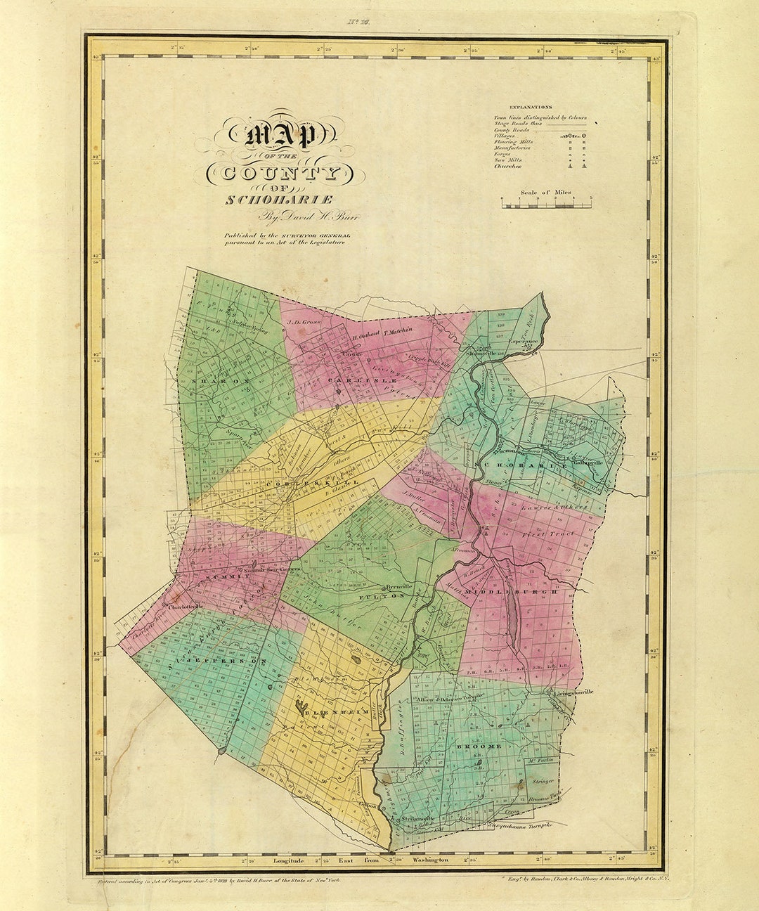 1829 Map of Schoharie County New York Etsy