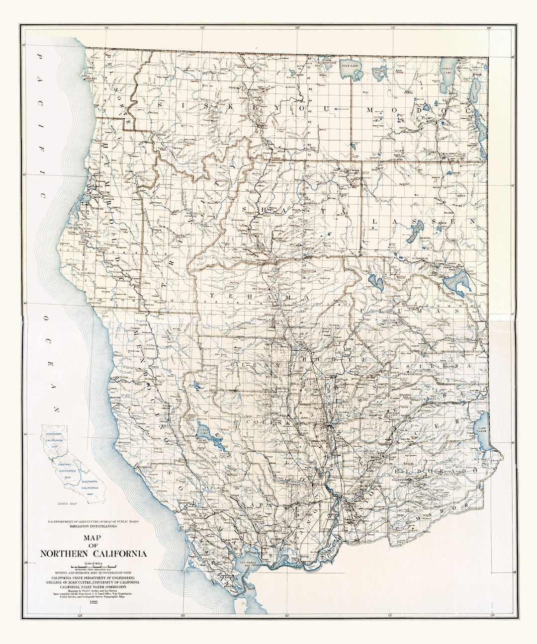 1922 Map of Northern California - Etsy