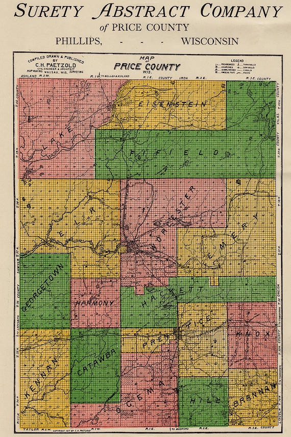 1917 Farm Line Map of Price County Wisconsin Giclée Art & Collectibles lifepharmafze.com