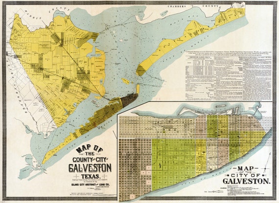 Galveston County Cad Map 1891 Map Of The County And City Of Galveston Texas Etsy Canada