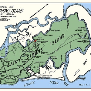 1929 Karte von St. Simons Island, Glynn County, Georgia