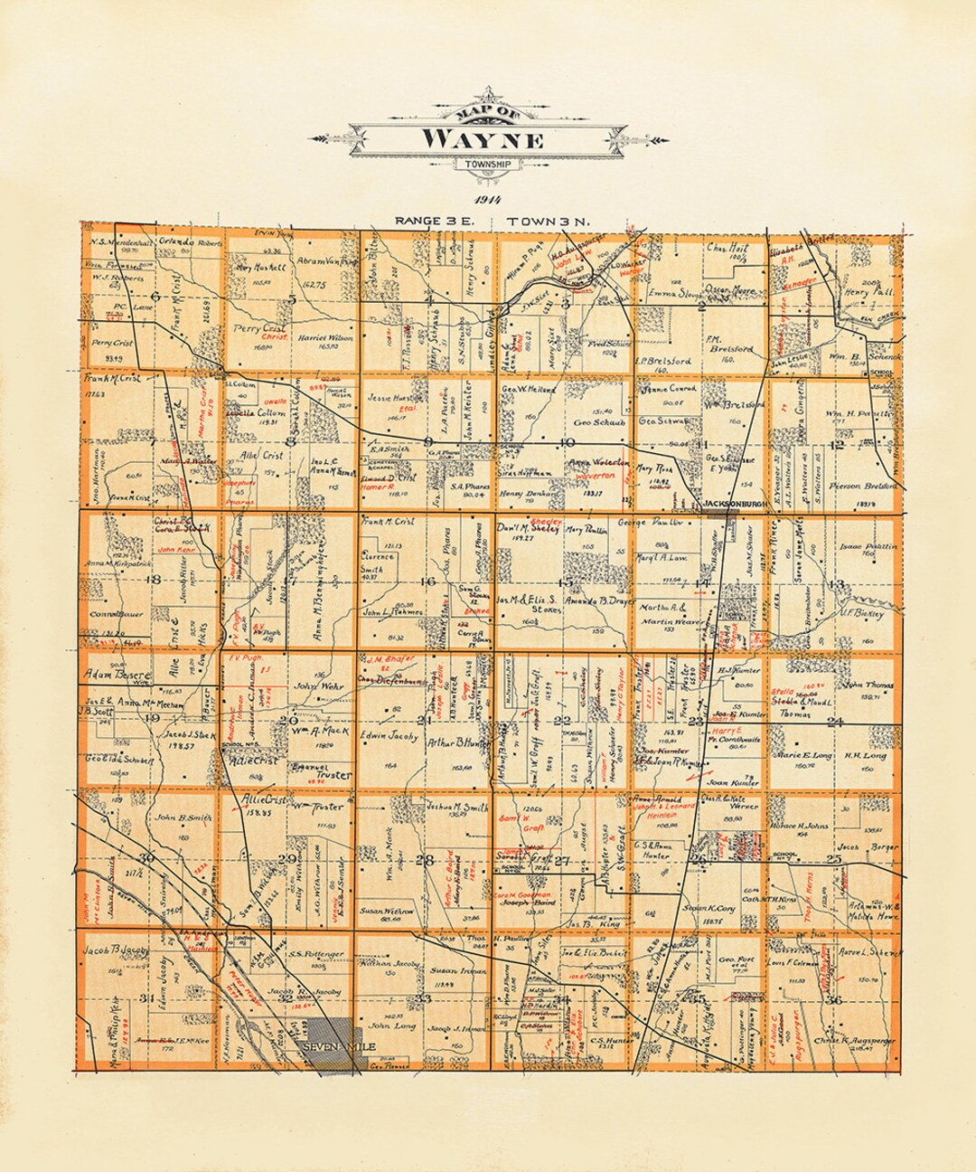 1914 Map of Wayne Township Butler County Ohio Etsy
