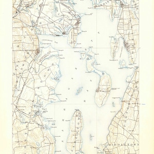 Carte topographique 1890 de la baie de Narragansett, Rhode Island