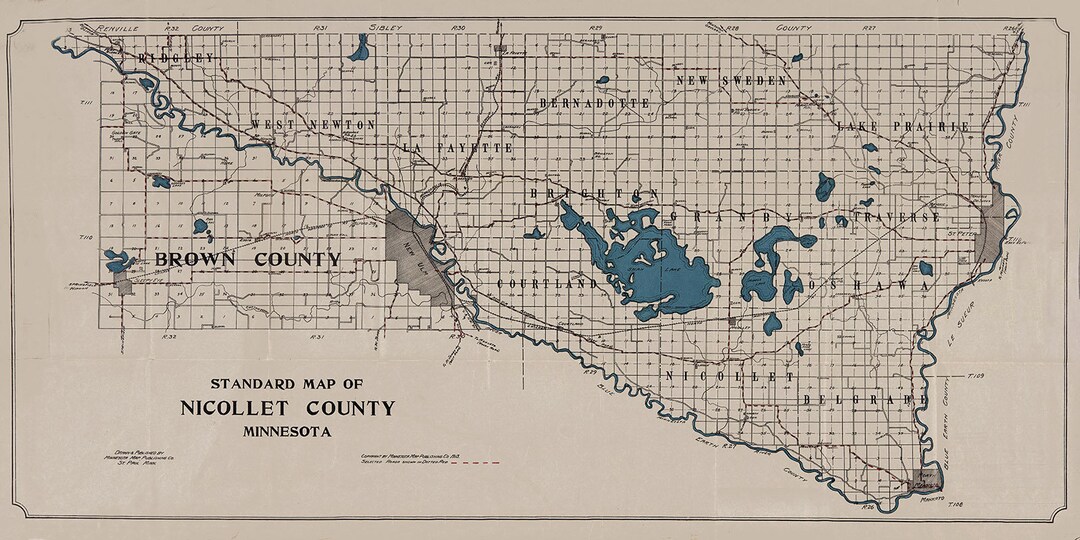 1913 Map of Nicollet County Minnesota Etsy