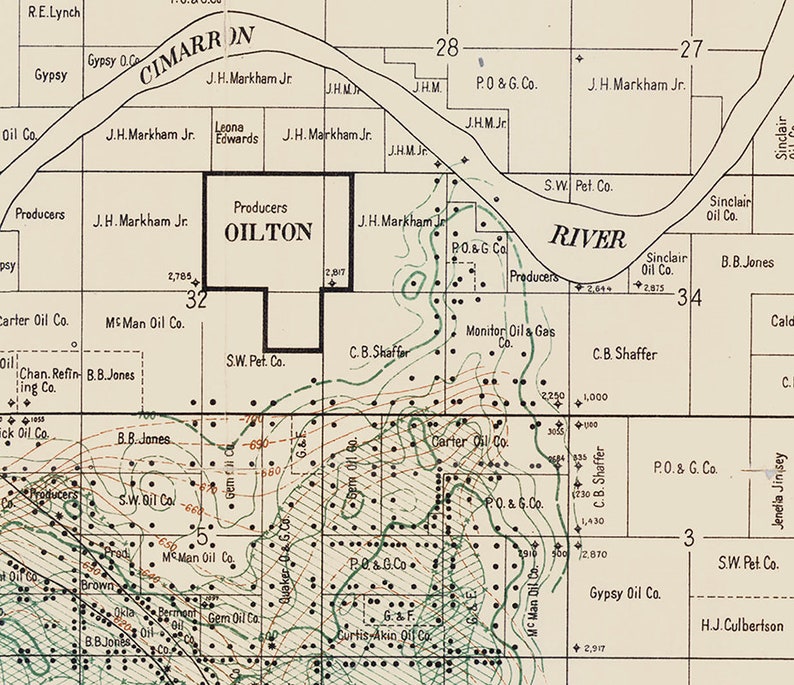 1917 Map of the Cushing Oil Field Oklahoma Etsy