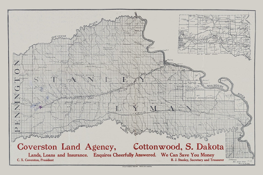 1910 Map of Stanley and Lyman County South Dakota Etsy