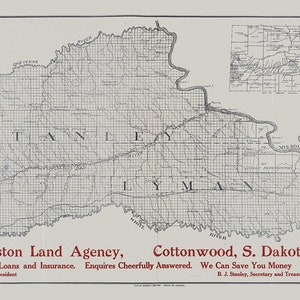 1910 Map of Stanley and Lyman County South Dakota