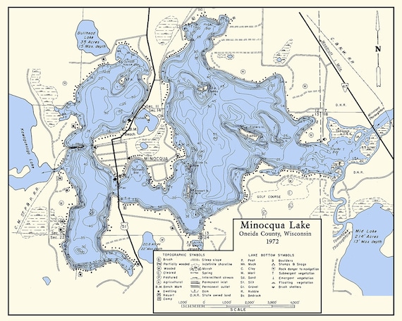 Buy 1972 Map of Minocqua Lake Oneida County Wisconsin Online in India - Etsy