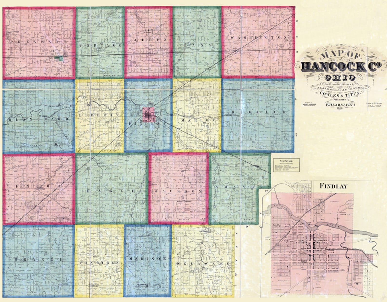 1863 Farm Line Map of Hancock County Ohio Findlay Etsy India