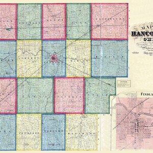 1863 Farm Line Map of Hancock County Ohio Findlay