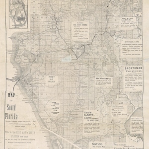 1860 Kaart van sectiedetails van de townships in Zuid-Florida