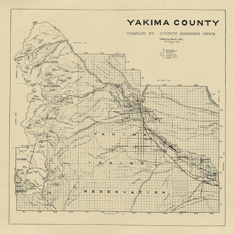 1921 Map of Yakima County Washington - Etsy