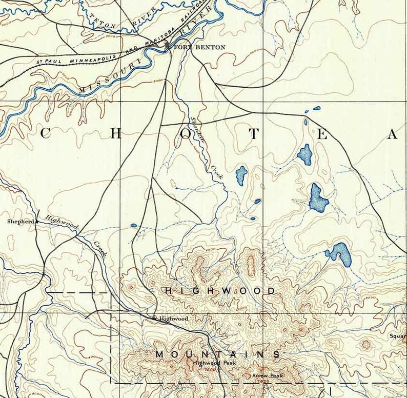 1890 Topo Map of Fort Benton Montana Etsy