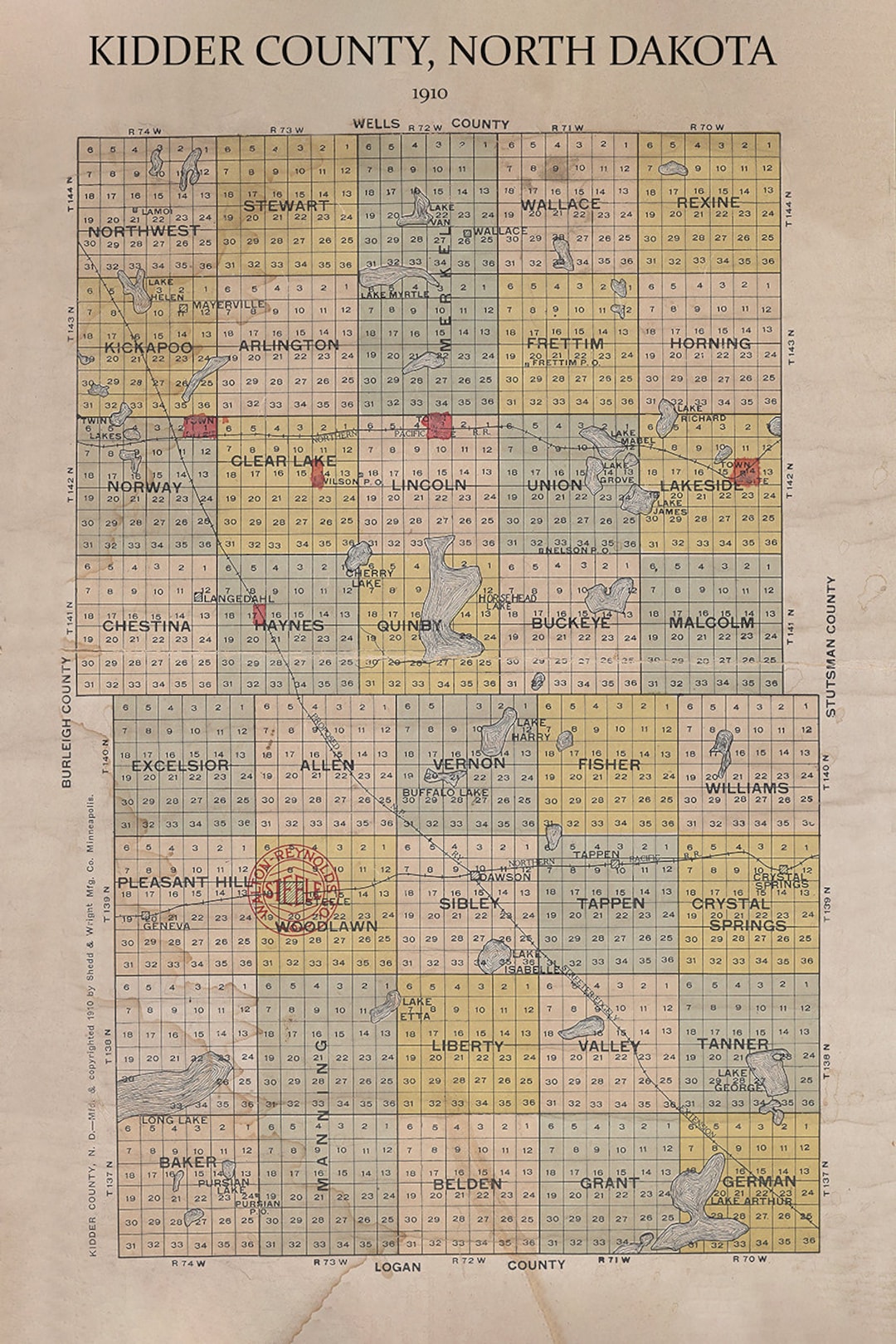 1910 Map of Kidder County North Dakota Etsy