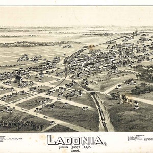 1891 Panoramakarte von Ladonia Fannin County, Texas