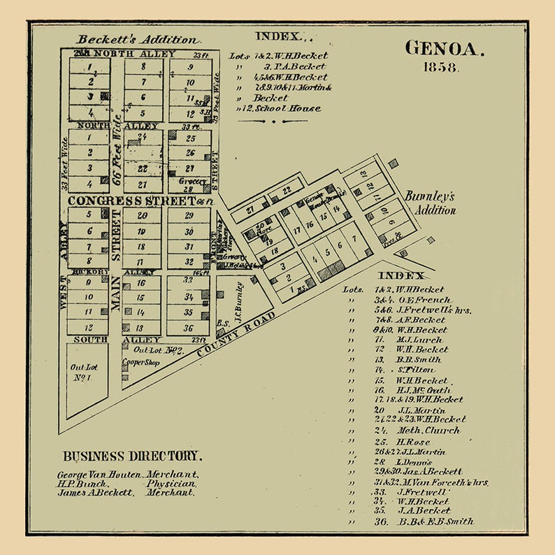 1858 Town Map of Genoa Pickaway County Ohio Etsy