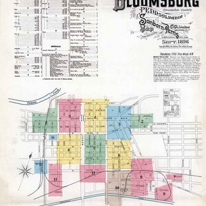Sanborn 1896 Carte de Bloomsburg, comté de Columbia, Pennsylvanie