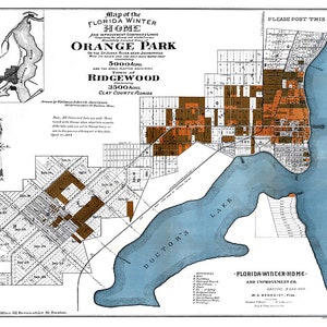 1884 Carte du comté d'Orange Park Clay, Floride Jacksonville