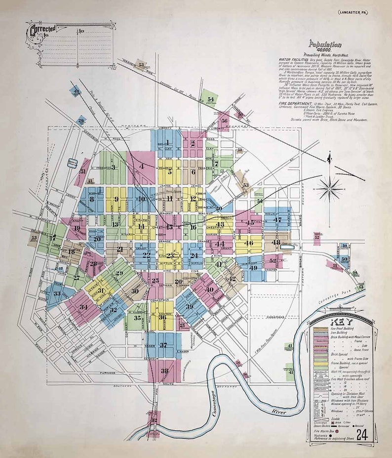 1897 Town Map of Lancaster County Pennsylvania | Etsy