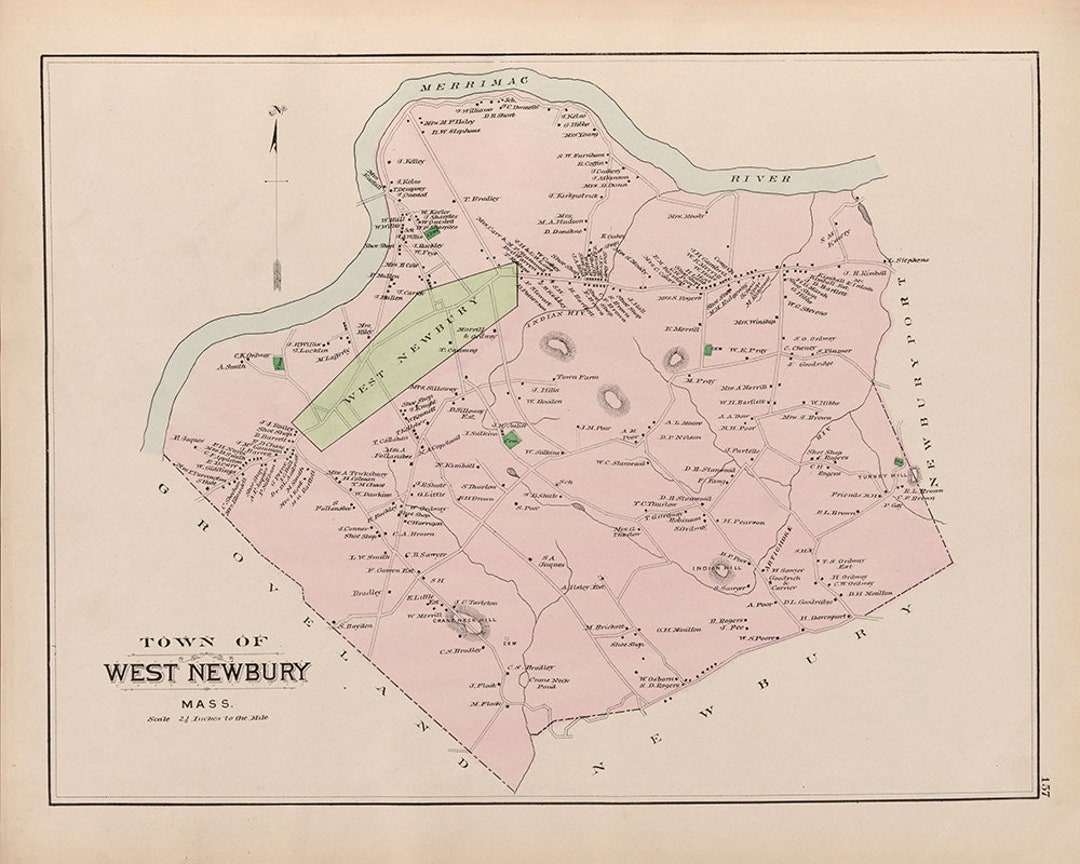 1884 Map of West Newbury Massachusetts Etsy