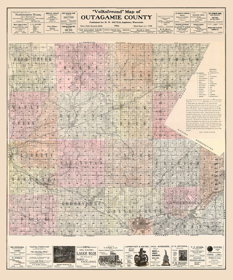 1903 Farm Line Map of Outagamie County Wisconsin - Etsy
