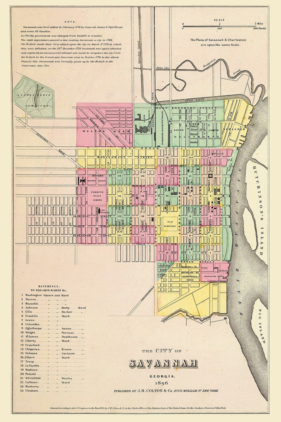 1856 Map of Savannah Etsy