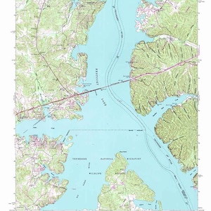 Mapa topograficzna z 1950 r. przedstawiająca lądowanie w Paryżu, jezioro Tennessee i Kentucky