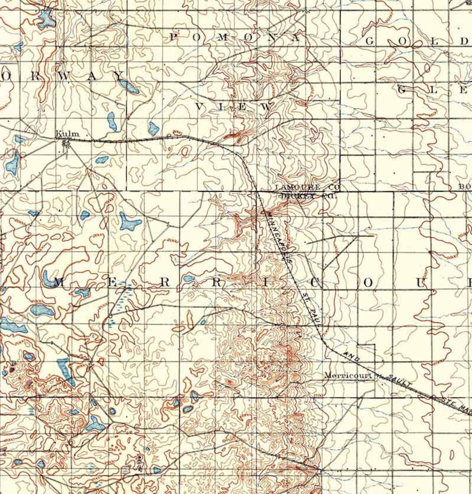 1896 Topo Map of Edgeley North Dakota Etsy