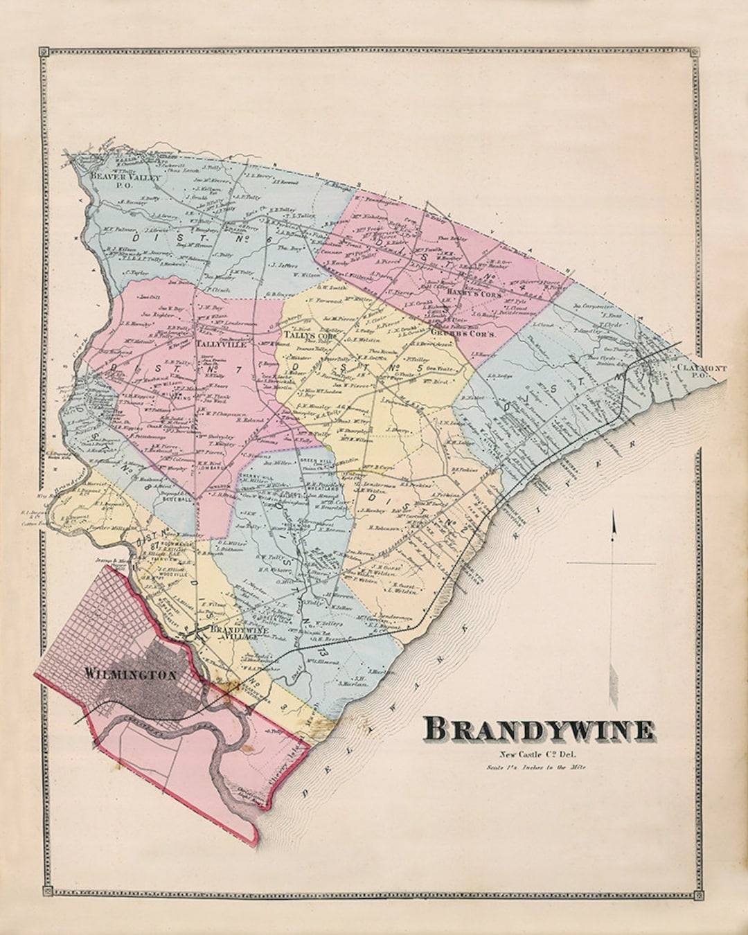 1868 Map of Brandywine Hundred New Castle County Delaware Etsy
