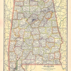 1911 Karte des Bundesstaates Alabama