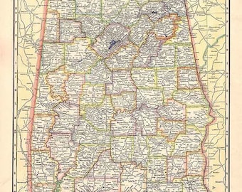 1911 Map of the State of Alabama