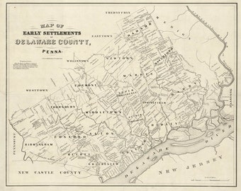 1862 Map of early settlements of Delaware County Pa