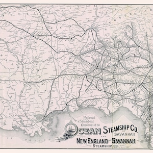1892 Eisenbahn- und Dampfschiffverbindungskarte Neuengland und Savannah