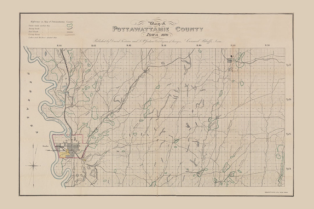 1870 Map of Pottawattamie County Iowa Etsy