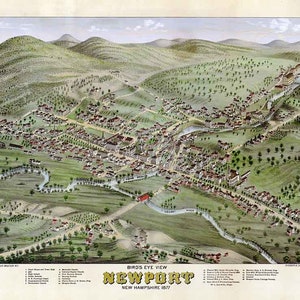 1877 Panorama-Karte von Newport New Hampshire