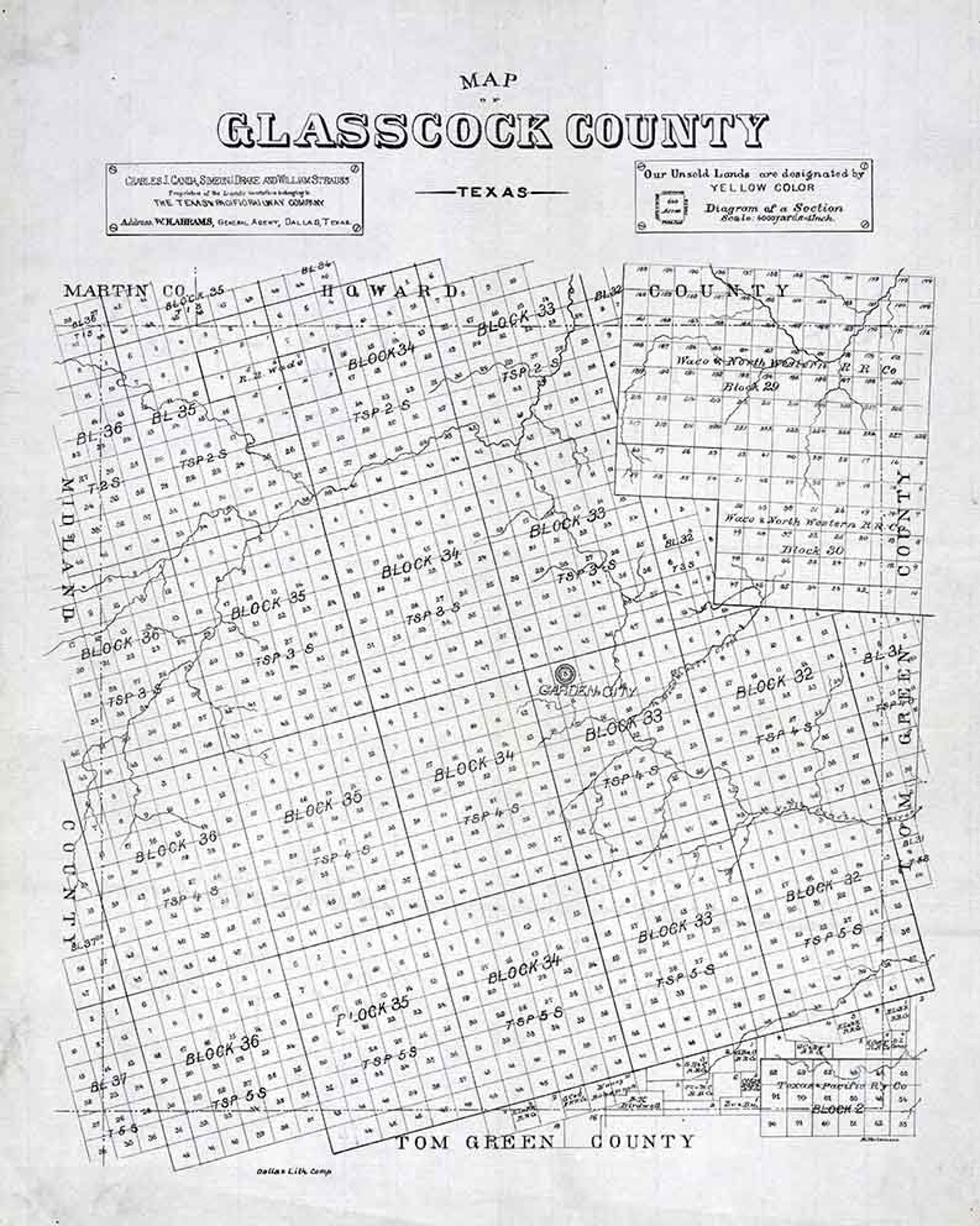 1890 Farm Line Map of Glasscock County Texas Etsy