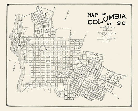 1941 Map of Columbia South Carolina - Etsy