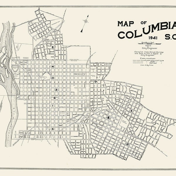 1941 Map of Columbia South Carolina