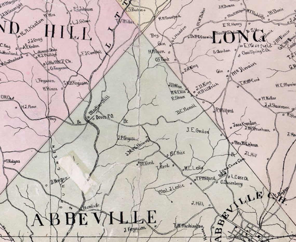 1895 Map of Abbeville County Family Names