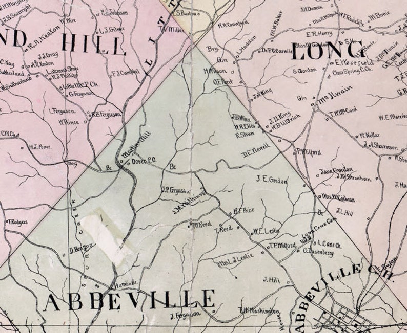 1895 Map of Abbeville County South Carolina Family Names Art
