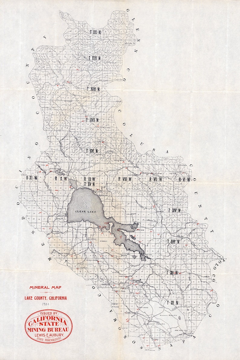 1901 Mineral Map of Lake County California Etsy