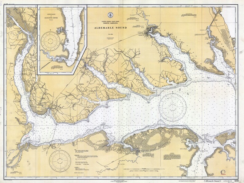 1933 Nautical Map of Albemarle Sound North Carolina Etsy