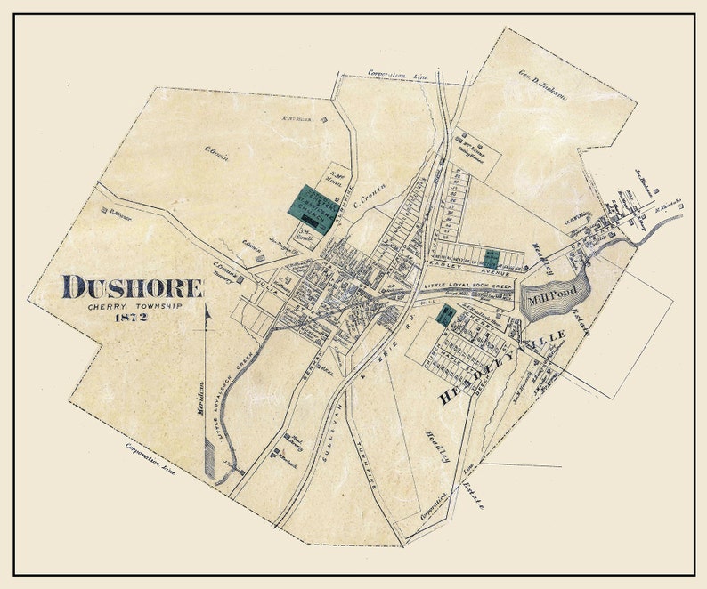 1872 Town Map of Dushore Sullivan County Pennsylvania Etsy