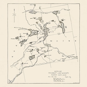 1912 Mappa del Lago Penobscot Maine e dintorni
