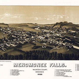 1886 Panorama-Karte von Menomonee Falls Waukesha County Wisconsin