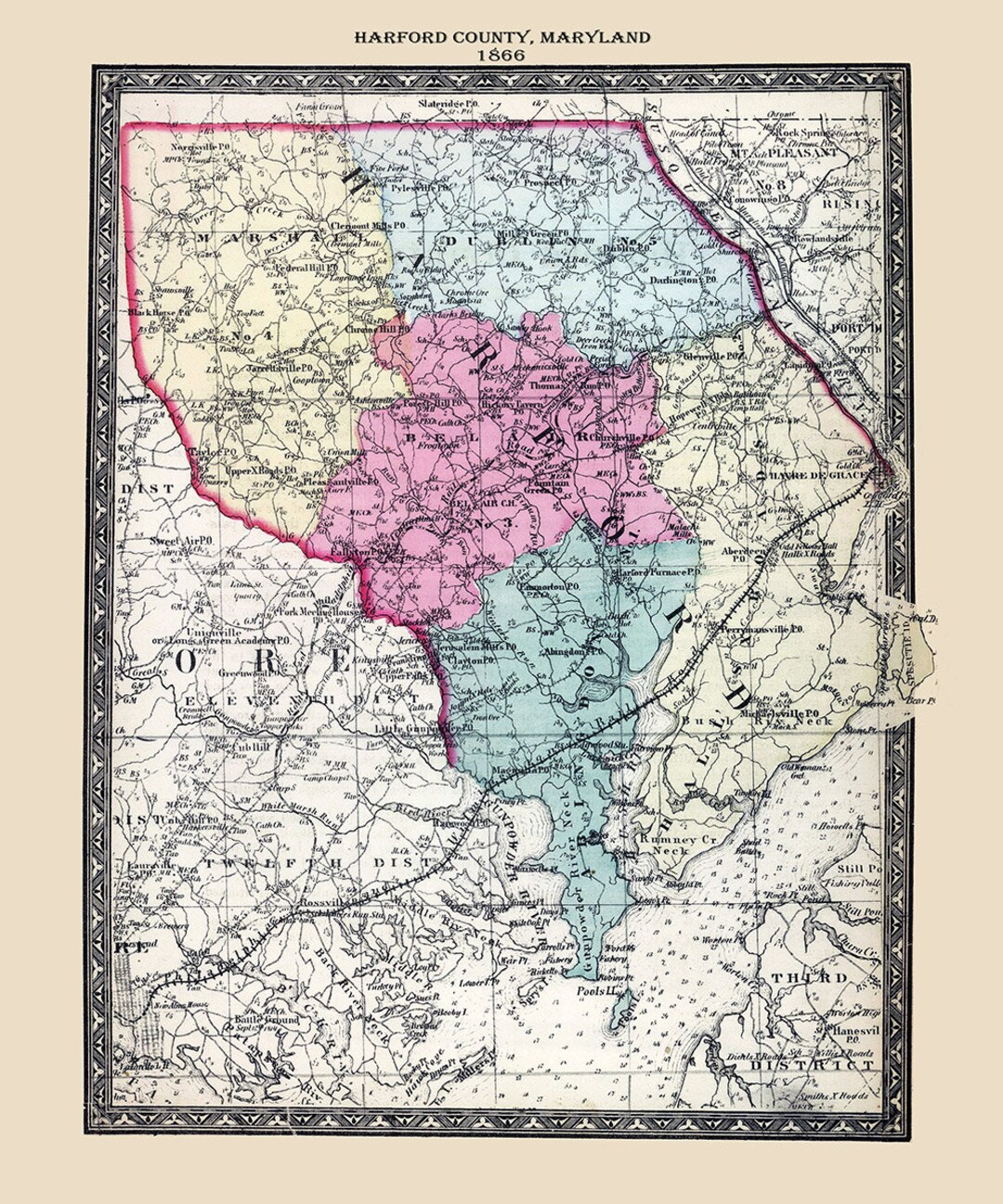 1866 Map of Harford County Maryland Etsy