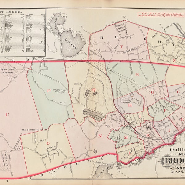 1888 Town Map of Brookline Norfolk County Massachusetts