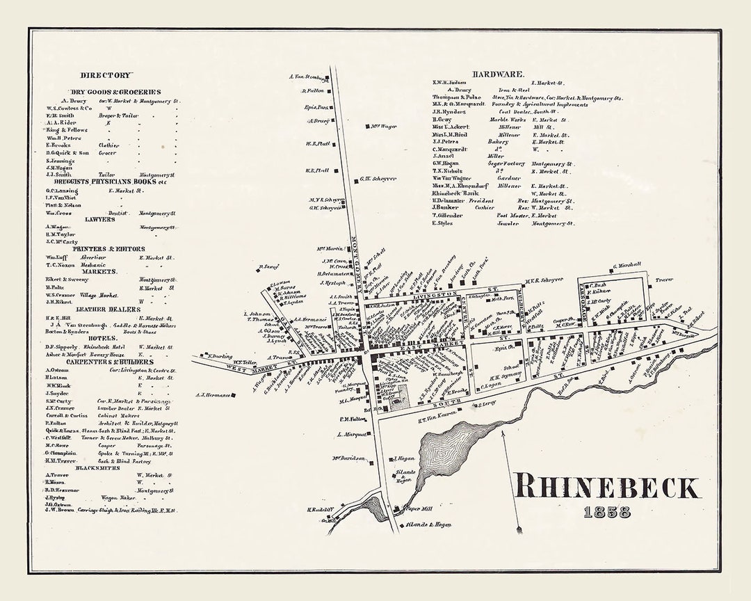 1858 Town Map of Rhinebeck Dutchess County New York Etsy