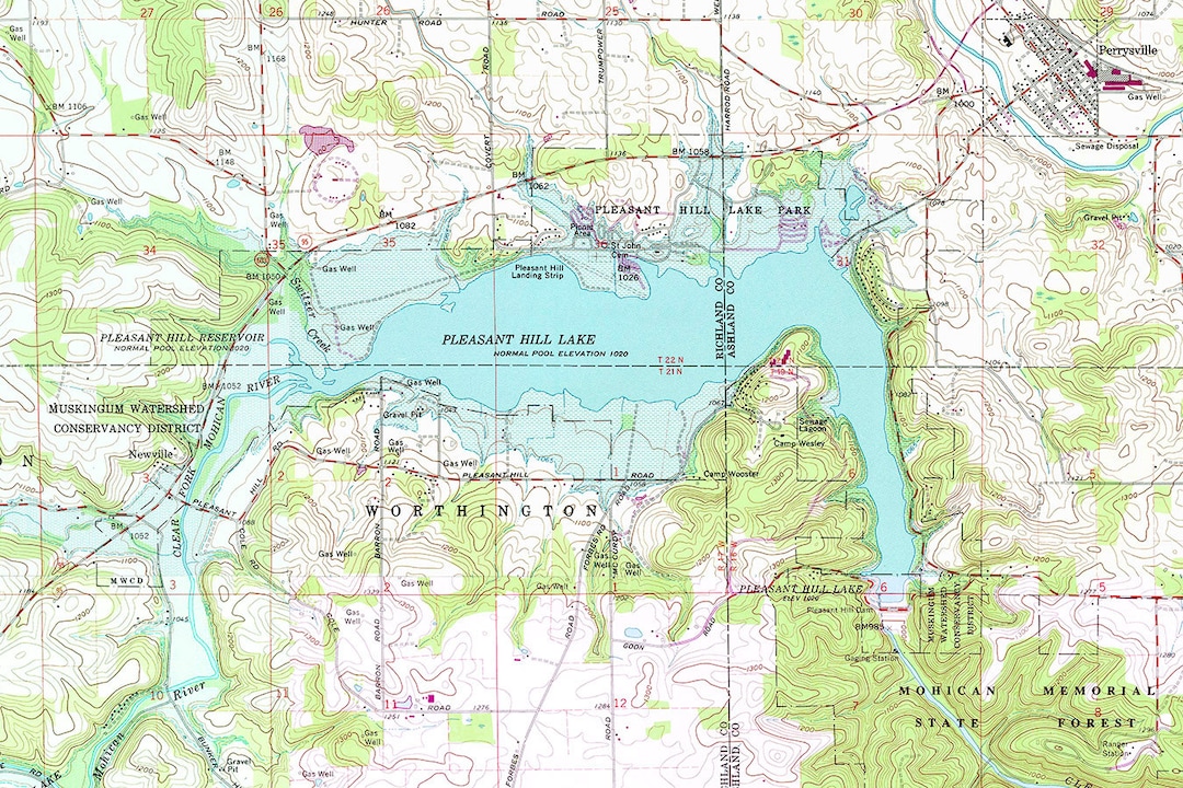 1990 Map of Pleasant Hill Lake Ohio Perrysville Etsy